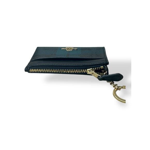 Coach Plaid Leather Zip Card Case Wallet Key Ring - Picture 4 of 7